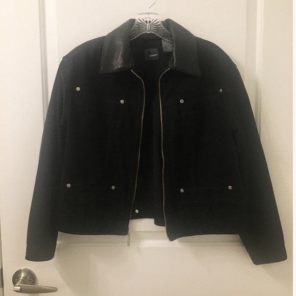 Vintage Jackets & Blazers - Vintage Black Denim Jacket w/ Leather Collar